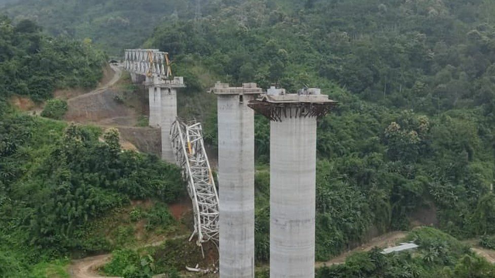 This picture of the collapsed bridge was shared by the Governor of Mizoram, Dr. Hari Babu Kambhampati, on social media, in 23 August 2023