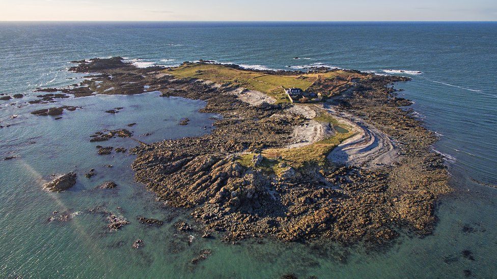 An aerial image of Lihou Island in Guernsey
