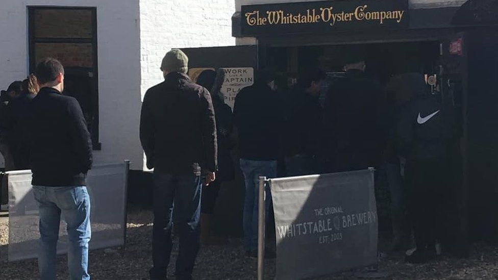 People queue at Whitstable Oyster Company