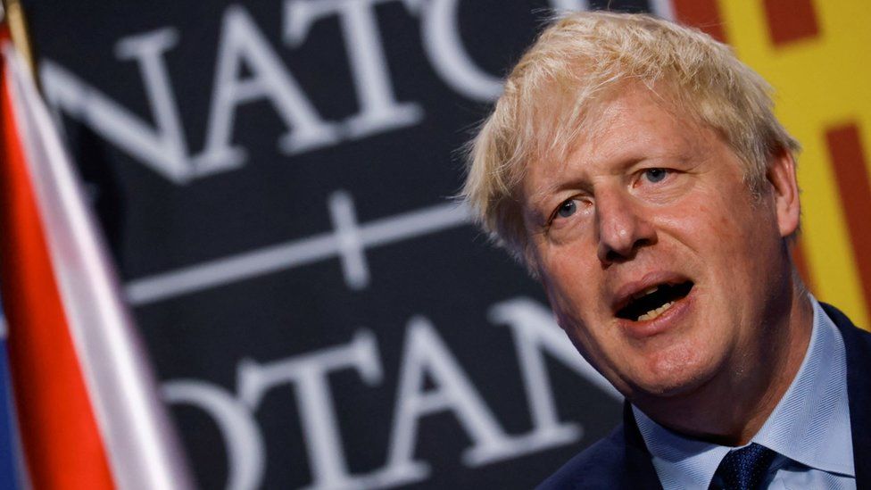 Boris Johnson speaking at the Nato summit in Madrid