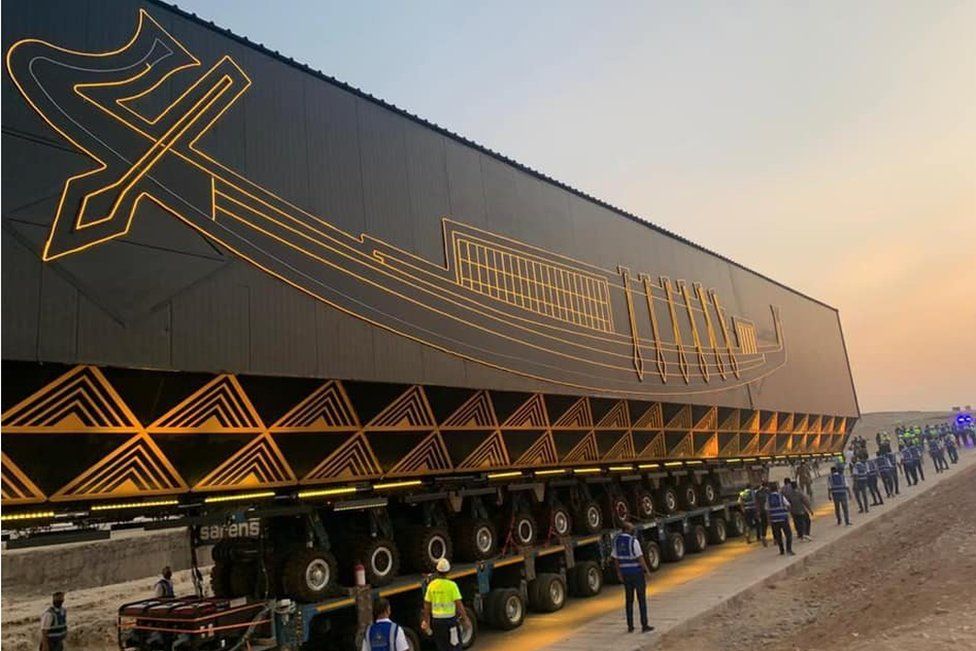 The Great Boat of King Khufu is transported to the Grand Egyptian Museum