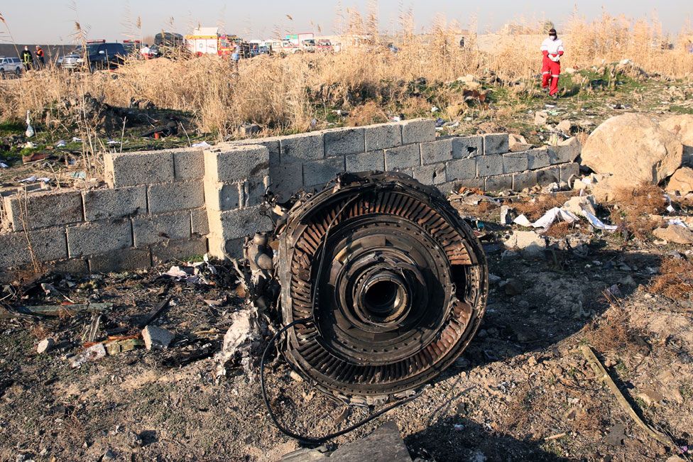 The remains of one of the UIA plane's engines was among the debris