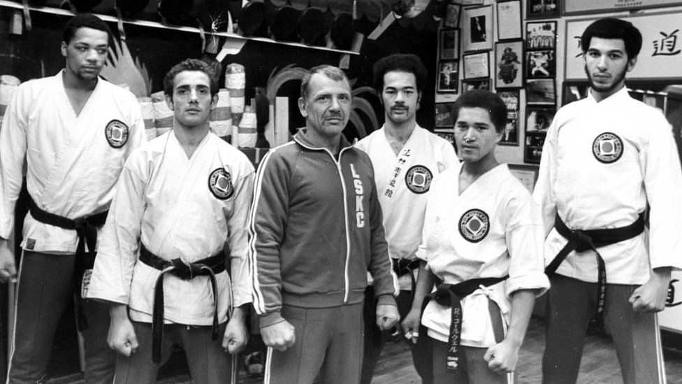 Ronnie Colwell (centre) and Liverpool Shotokan Karate Club 1982