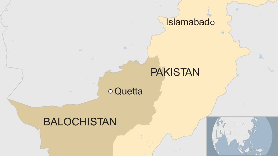 Map of Pakistan showing location of Quetta in south-western Balochistan state