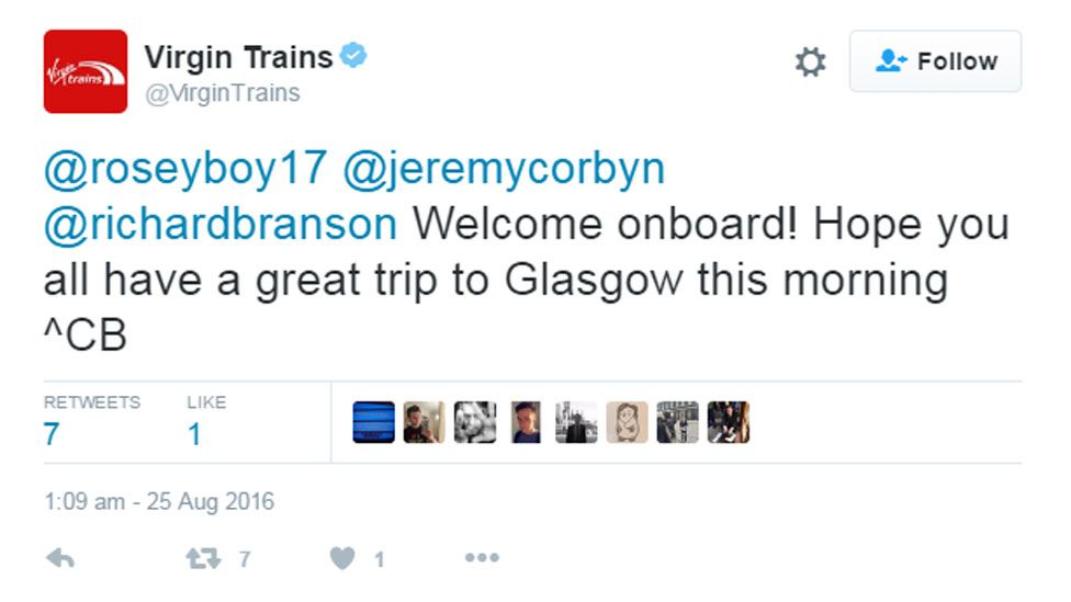 Virgin Trains tweet