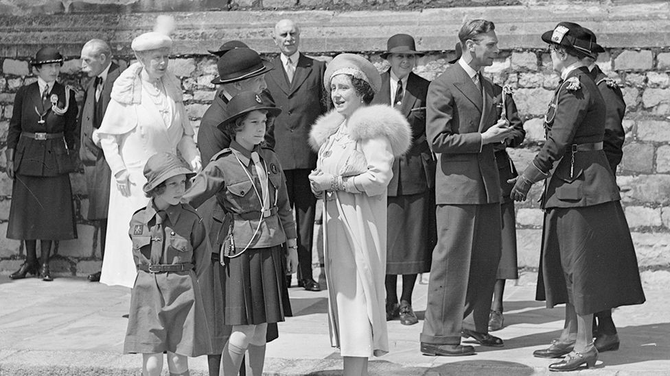 Princesses Elizabeth and Margaret in Girl Guide and Brownie uniforms in 1938