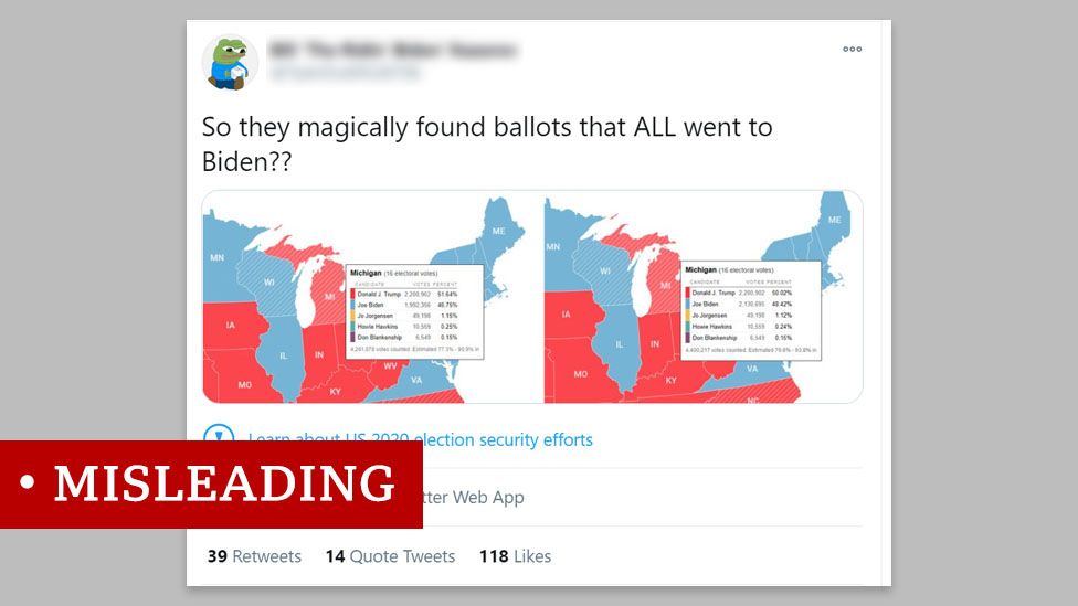 A tweet with the misleading map