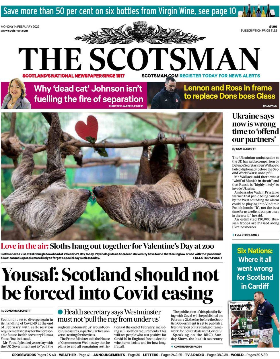 Scotland S Papers Split Over Covid Plans And Ukraine Invasion Fear c News