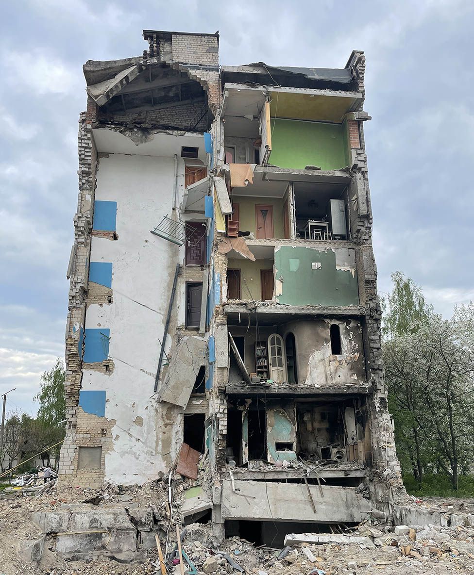 Some buildings in Borodyanka feel like a grim tapestry of previous lives
