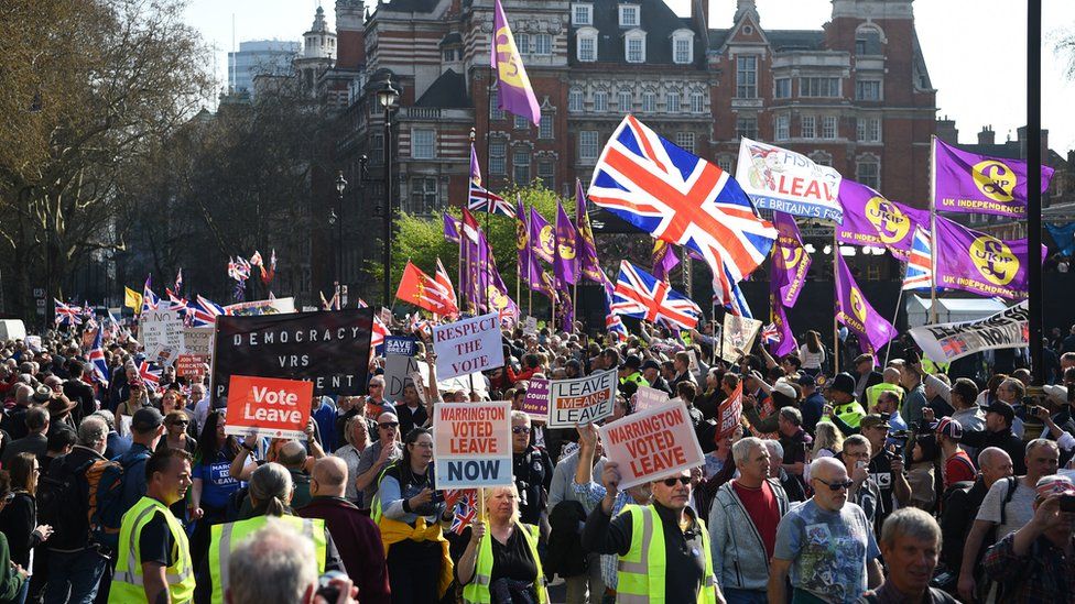 The March to Leave outside the House of Parliament in London