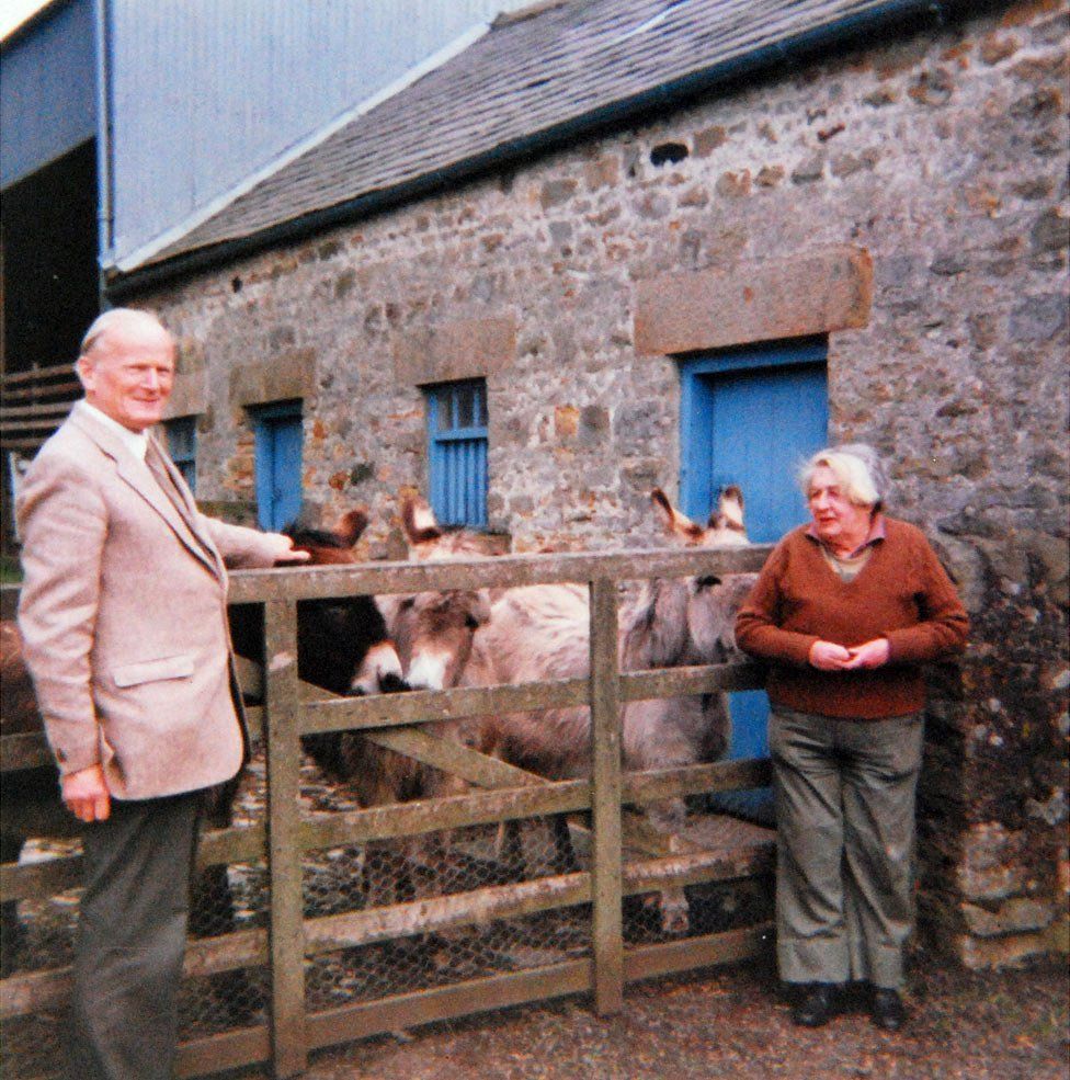 Walter Runciman her lifelong friend, with Constance and her donkeys