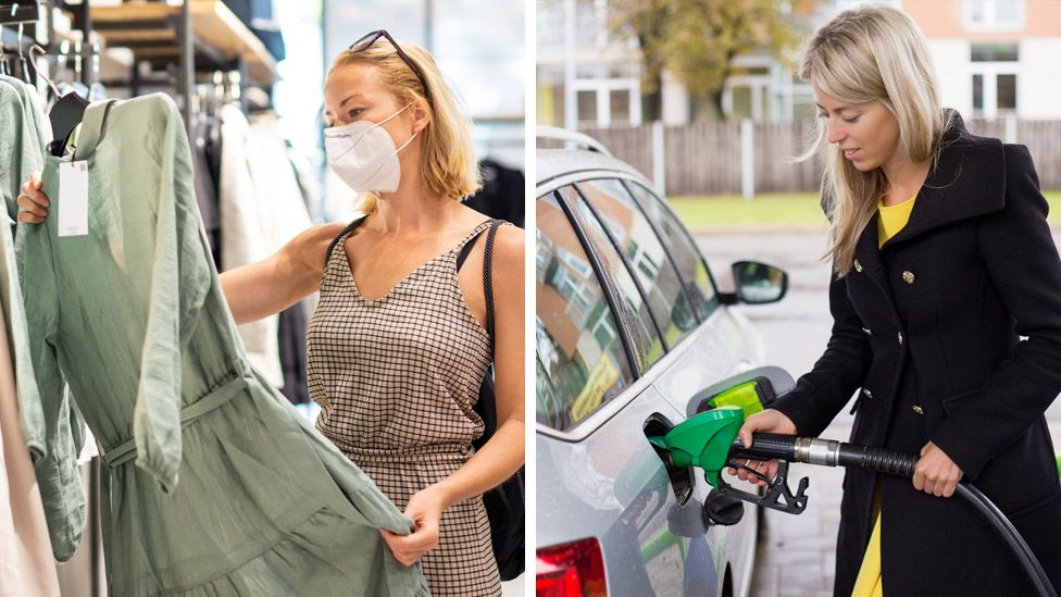 shoppers and women filling car with petrol