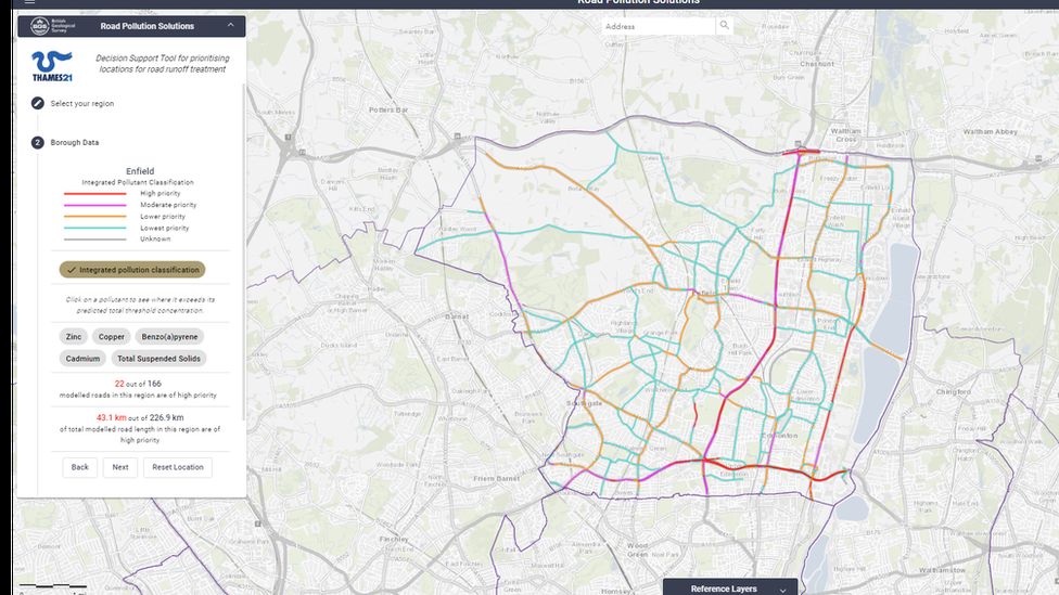Map showing polluting roads in London