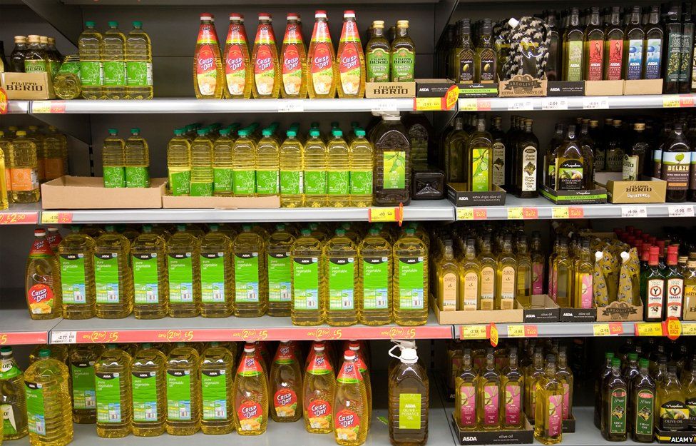 Assorted oil on a supermarket shelf