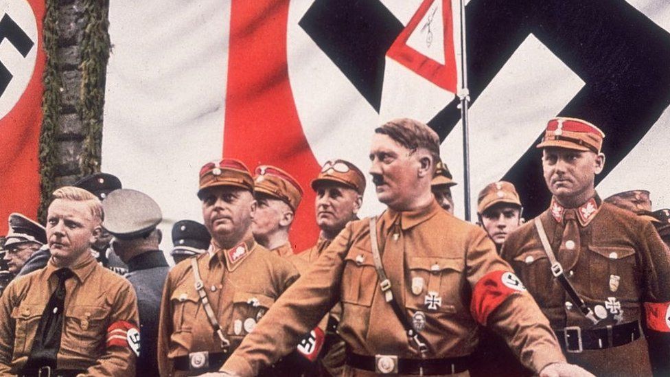 Adolf Hitler addressing a rally in Germany, circa 1933