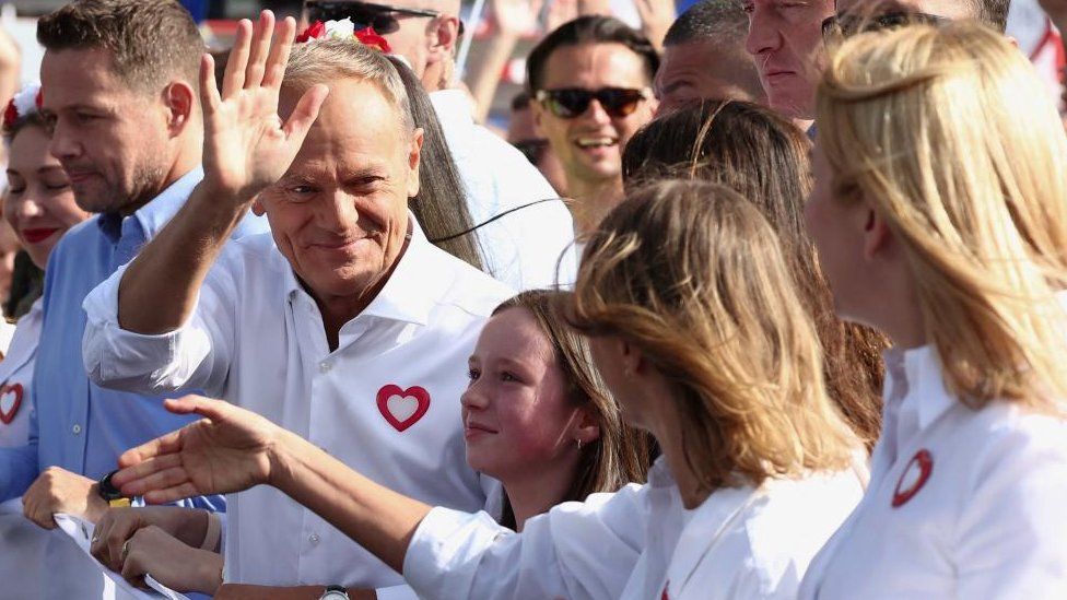 Donald Tusk, the leader of the largest opposition grouping Civic Coalition (KO) and Rafal Trzaskowski, mayor of Warsaw attend the "Marsz Miliona Serc" rally, in Warsaw, Poland, October 1