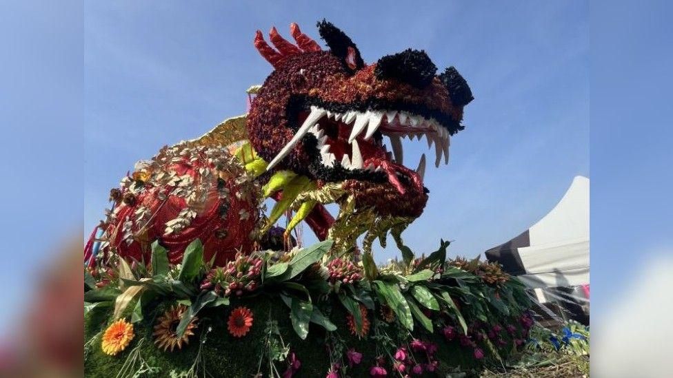 Dragon made out of flowers