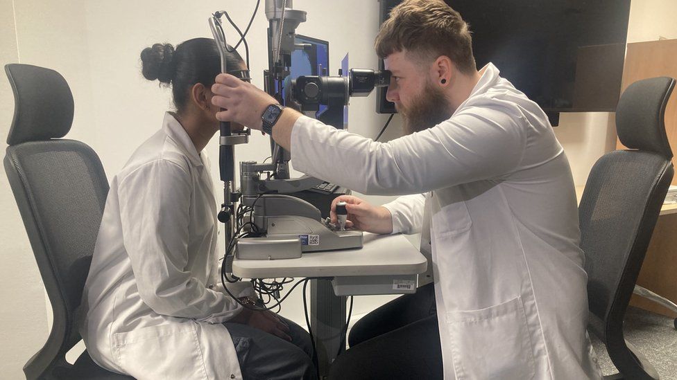 A student carrying out an eye test