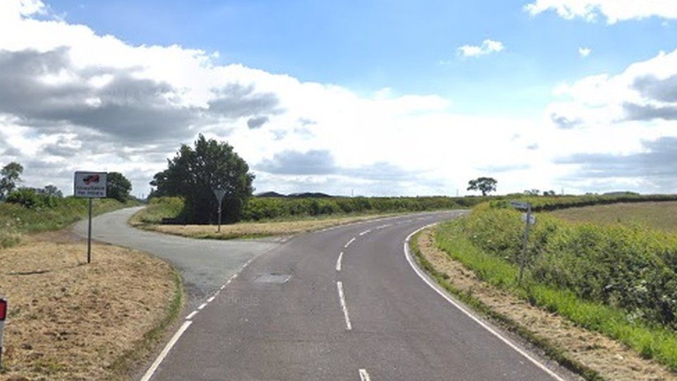 A bend on Roman Road near Daventry, with a turning to the left