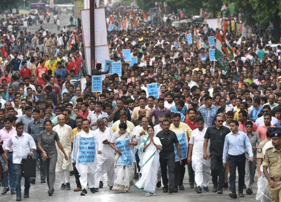 West Bengal chief minister Mamata Banerjee during a protest against NRC in September.