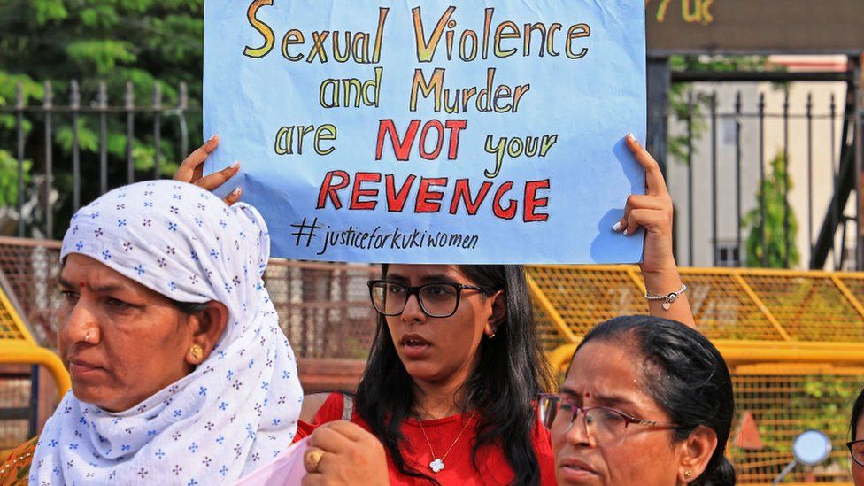 Members of various organisations take part in a protest against the ongoing ethnic violence in Manipur state, in Jaipur, Rajasthan, India, July 21, 2023.