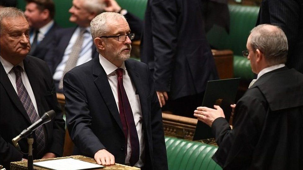 Jeremy Corbyn taking the oath of office as a newly elected MP