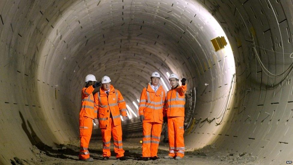David Cameron and Boris Johnson visit Crossrail construction site
