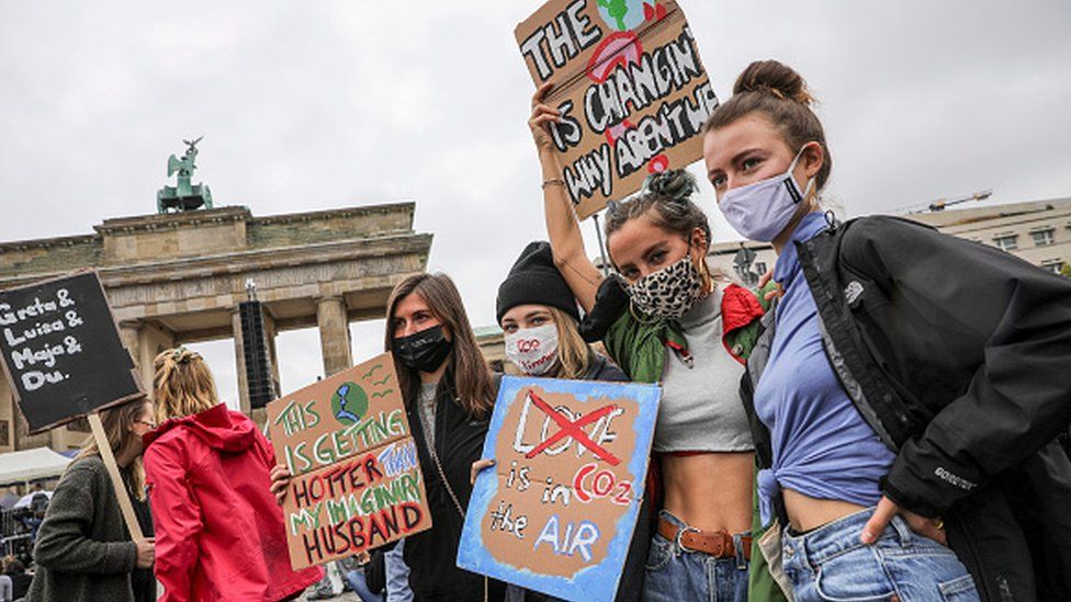 Climate activists gather on a day of action in Berlin, Germany