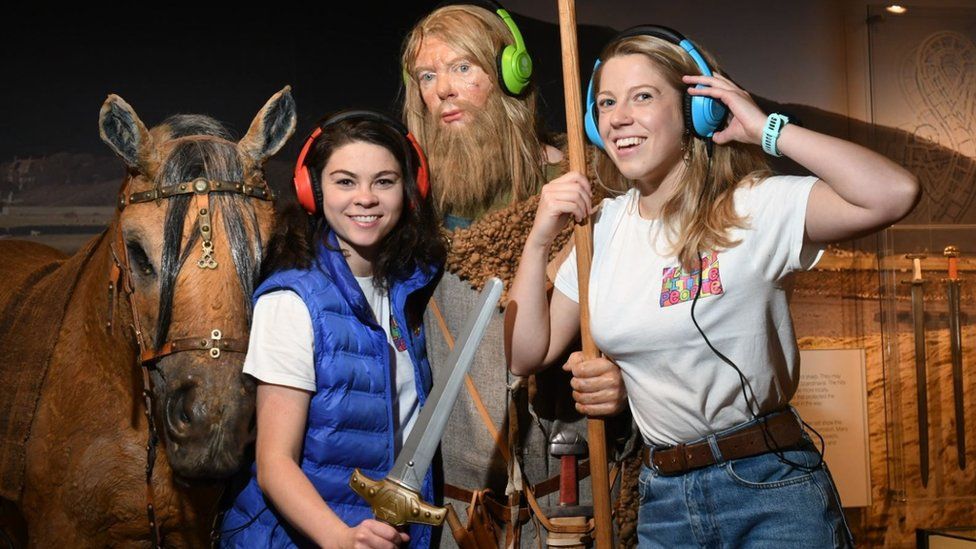 Chloe Shimmin and Michelle James in the Viking Gallery at the Manx Museum