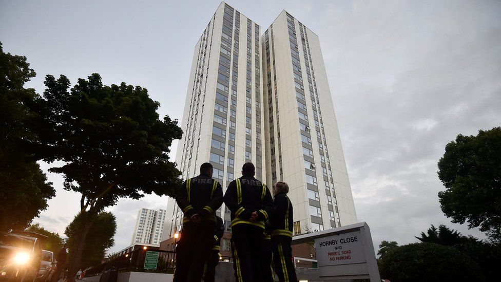 Firefighters outside a tower block