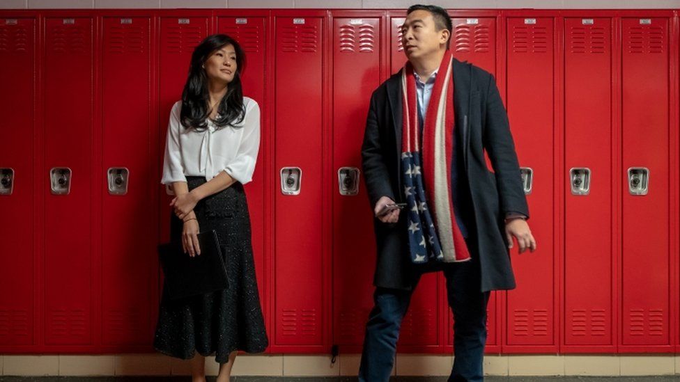 Evelyn Yang, pictured with husband Andrew Yang