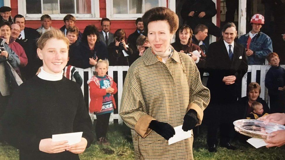 Sara Halford being presented first place by Princess Anne after winning the Pegasus Cup in Feb 1996 in Stanley