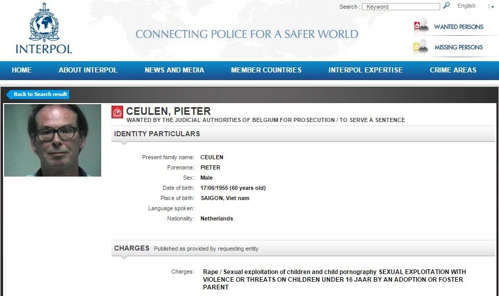 Pieter Ceulen Interpol page