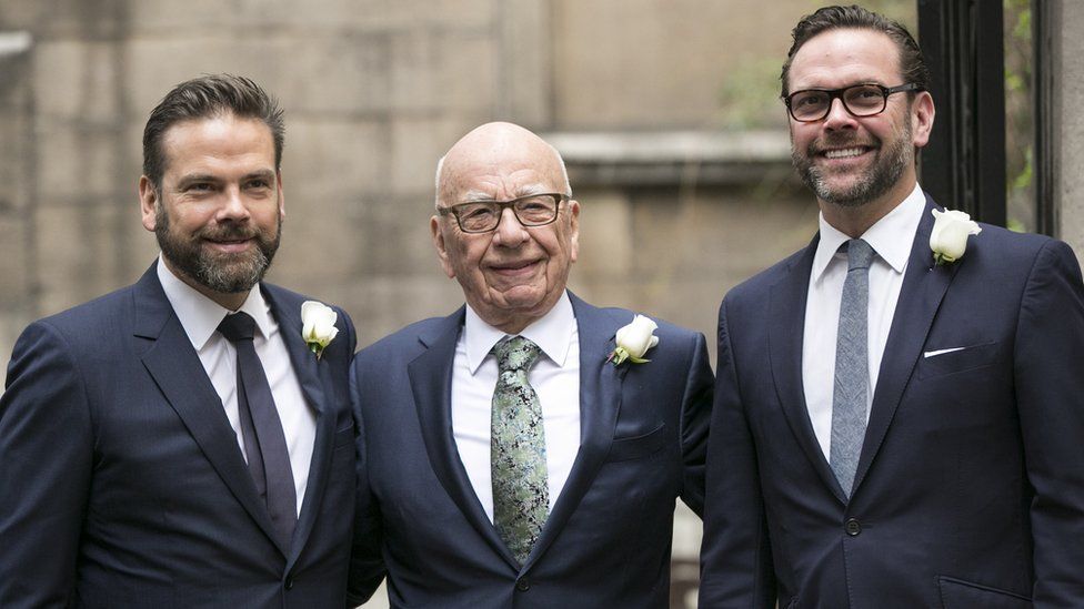 Rupert Murdoch with his sons James (right) and Lachlan (left)