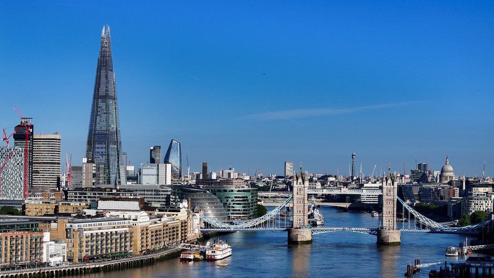London skyline featuring the Shard, Tower Bridge and the River Thames