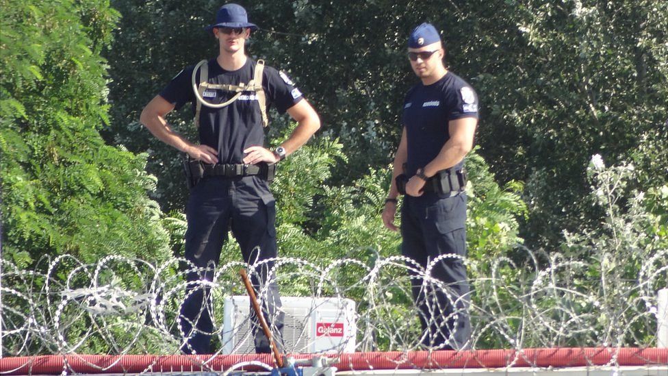 Hungarian police at Roszke, July 2016 (pic: N Thorpe)