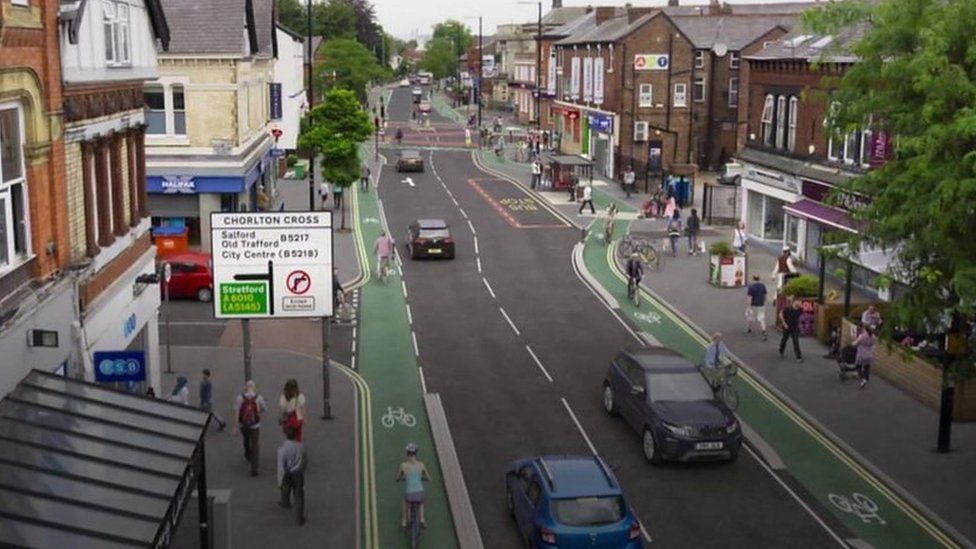 Images of how new cycle lanes running through Manchester could look
