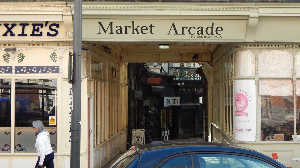 The entrance to Newport's Market Arcade
