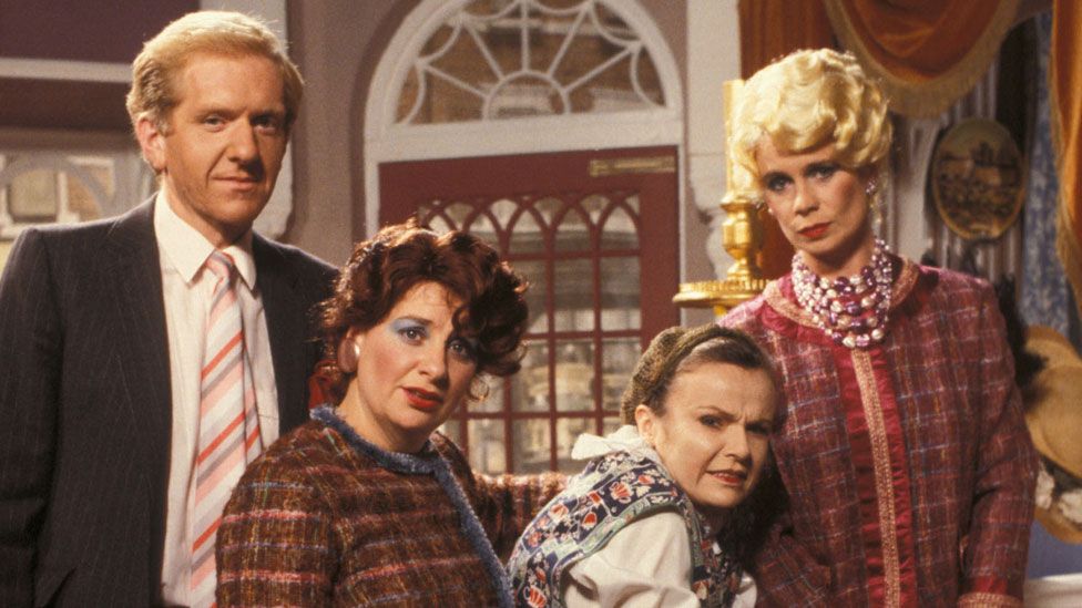 (left to right) Duncan Preston as Clifford, Victoria Wood as Berta, Julie Walters as Mrs Overall and Celia Imrie as Miss Babs in the Acorn Antiques sketch from Victoria Wood - As seen On TV