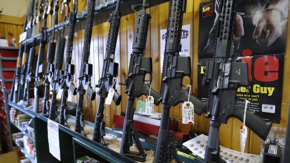 AR-15s on display in a gun shop in Utah on Feb 15