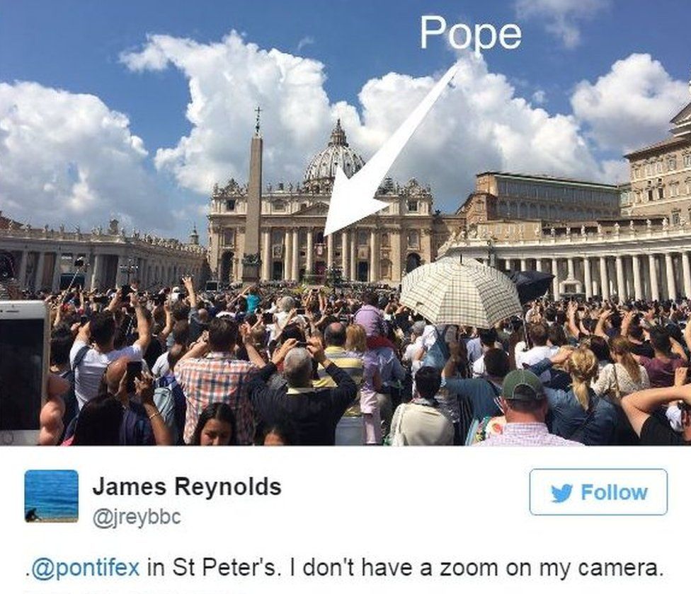 BBC Rome correspondent James Reynolds tweets picture of Pope in the distance