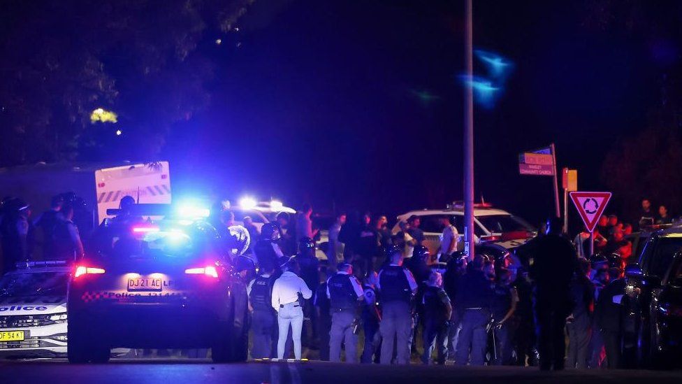 A large police response, including special response teams, under way following a stabbing at Christ The Good Shepherd Church in the suburb of Wakeley in Sydney, Australia, 15 April 2024.