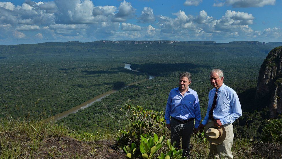 Colombian President Juan Manuel Santos visit the National Park of Chiribiquete in the Department of Guaviare, Colombia on October 30, 2014.