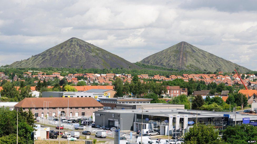 Loos en Gohelle, the twin slag heaps of pit head 11/19, mine site listed as World Heritage by UNESCO