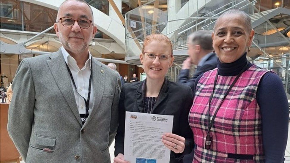 Dr Ian Greenwood (left), MP Holly Lynch (c) and Alison Lowe (r)