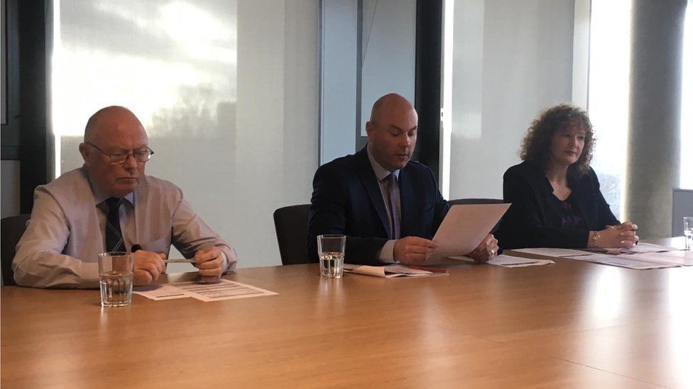 Malcolm Longley, cabinet member for finance, council leader Matt Golby and Teresa Grant, council chief executive