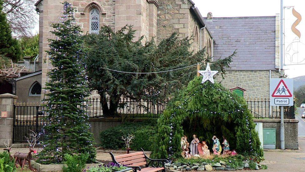 A Christmas tree with nativity scene in Rostrevor