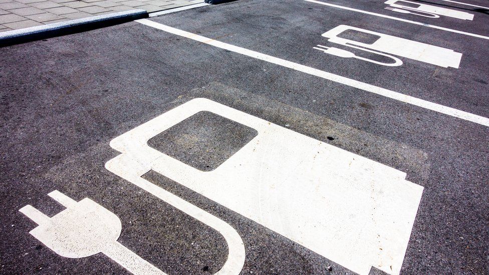 Generic image of electric car chargin bays in a parking lot