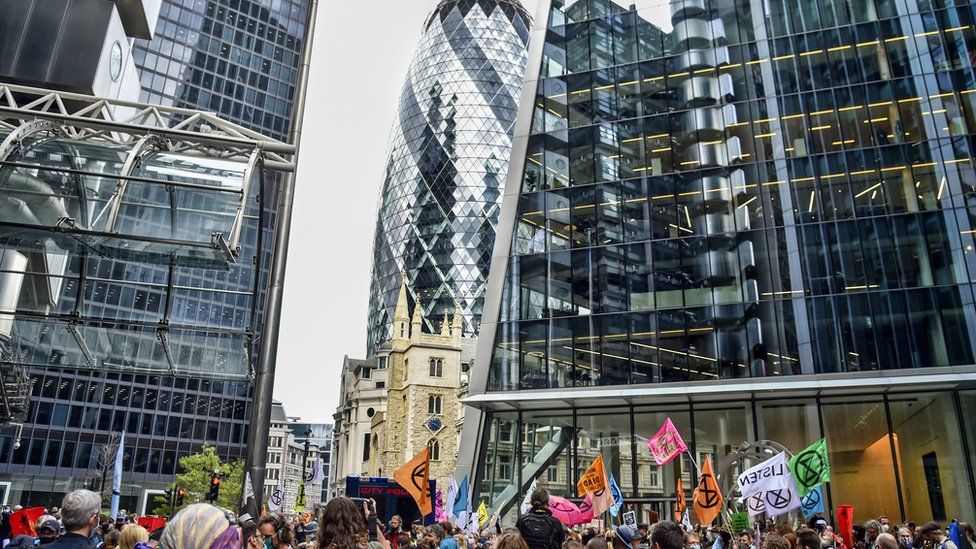 In 2020, demonstrators gathered outside Lloyds of London to protest against institutions that profited from the slave trade