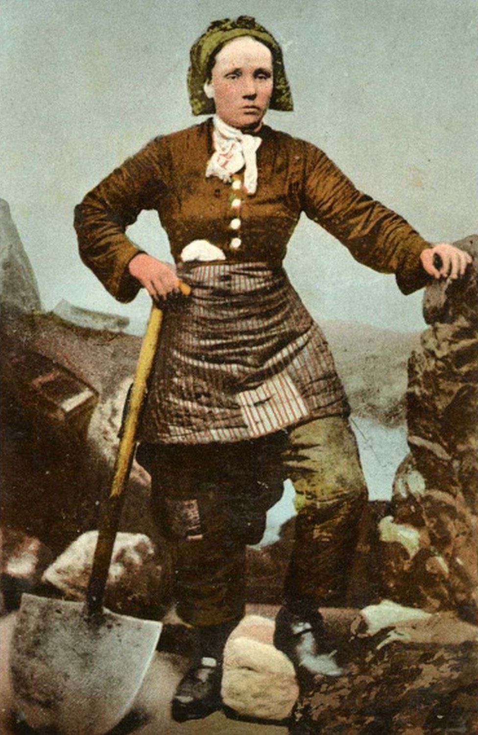 Pit brow lass shown on a postcard from the late 19th Century